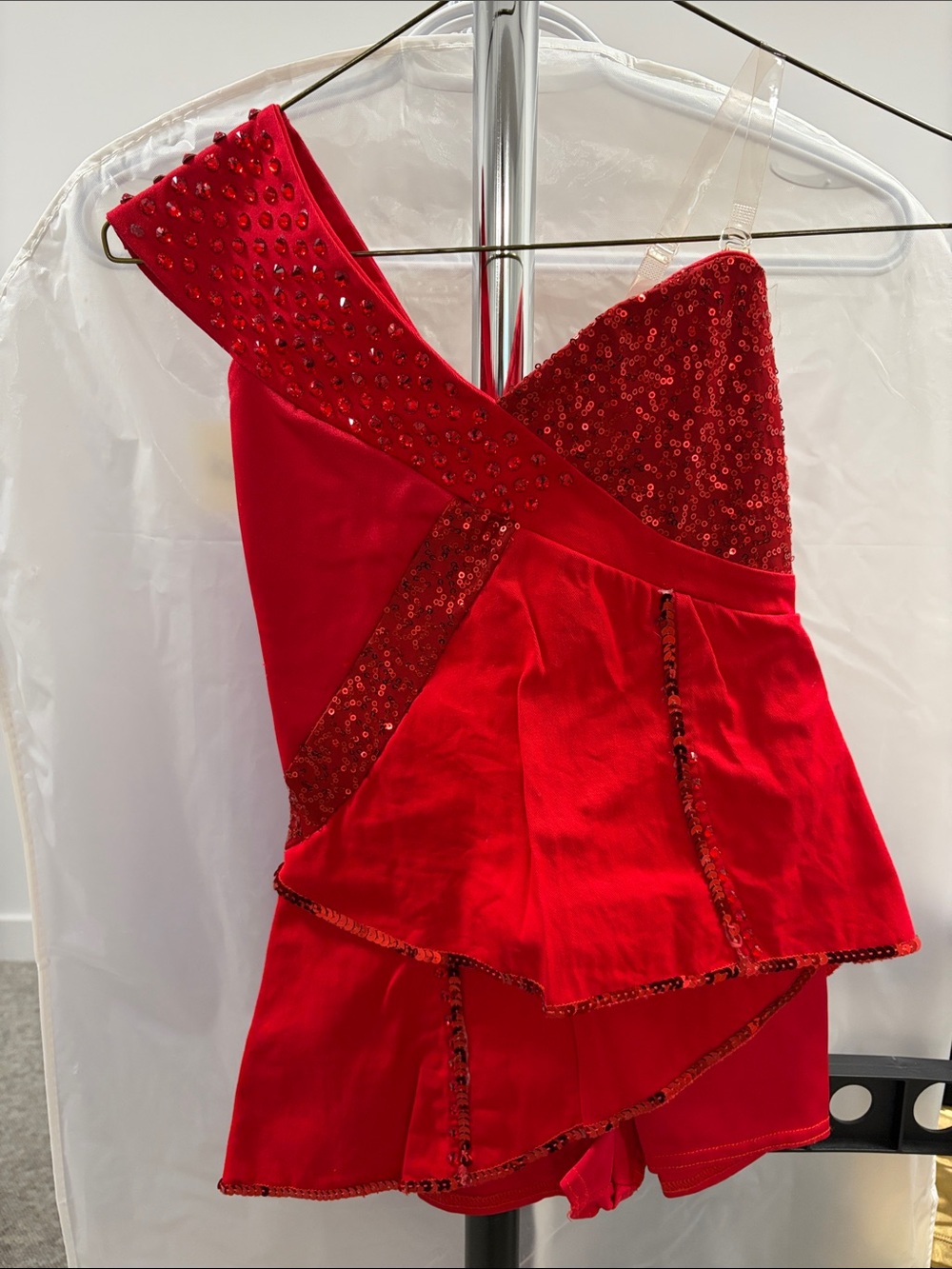 Child Dance - Red Sequin One-Shoulder built in Shorts